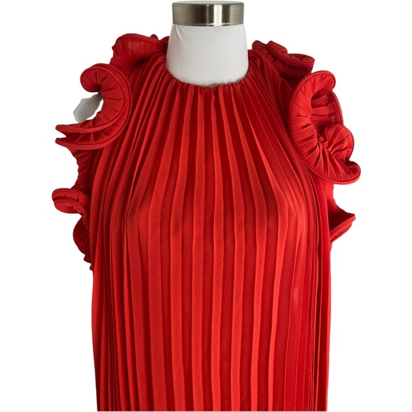 NEW Amur Red Pleated Ruffle Mini Mimi Dress - Picture 2 of 12